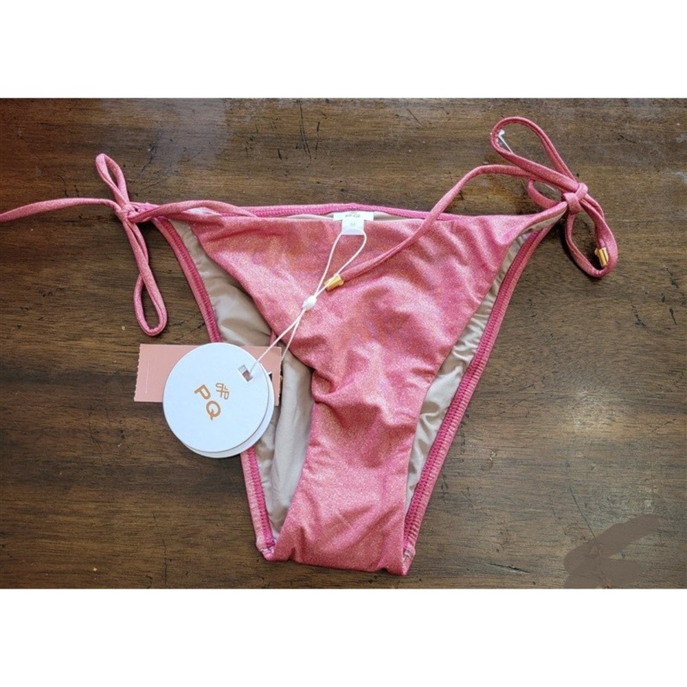 NWT Pilyq PQ L Arc Sparkle Glitter Tie Side Teeny Bikini Swimsuit Red 132121